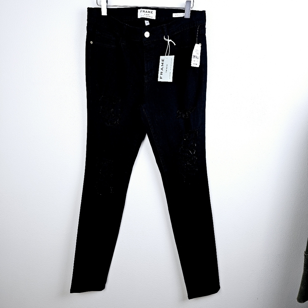 Frame Denim Black Ripped Skinny Jeans NWT